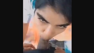 Pleasure a lovely girl outdoors with a sensual suck