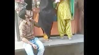Pathan boy enjoys himself with an attractive married woman in a store outside