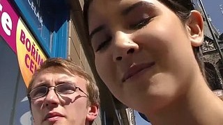 A brunette girl gets fucked by a freeloader and bullied by her nerdy cuckold boyfriend while being recorded by hidden cameras