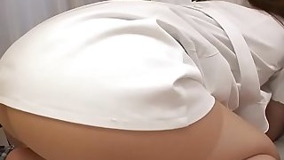 Asian nurse receives a mouthful from her patient's hard boner