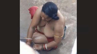 Elderly wife's open-air bath time