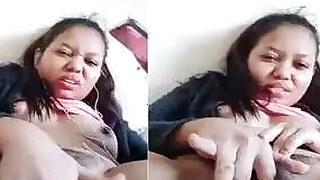 College student from Bangalore jerking her hairy pussy with her fingers