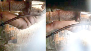 Secretly recorded video of busty Indian woman bathing