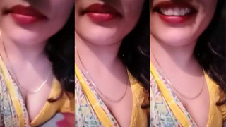 Sensual display of breasts during video conversation