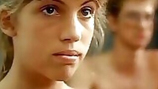 chick is getting fucked in the classroom on top of the naked clad ladies