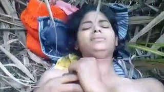 A young woman from a small town gives oral sex and engages in intercourse amidst the wilderness